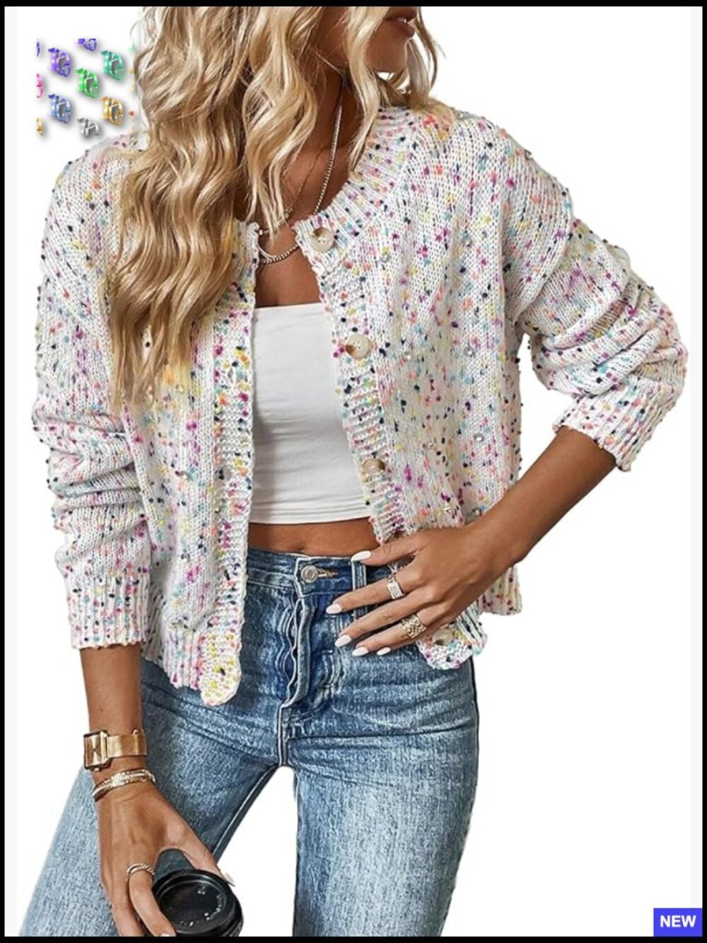 Elegant Rhinestone Decor Cardigan Sweater Oversized Boyfriend Style Chunky Knit
